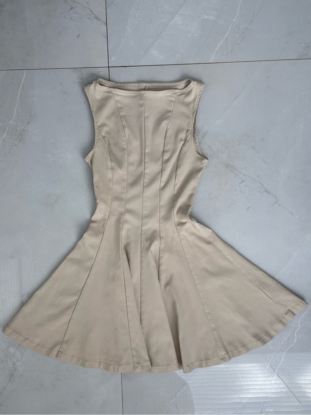 Clean Feminine Beige Sleeveless Fit and Flare Mini Dress XS Skater Dress